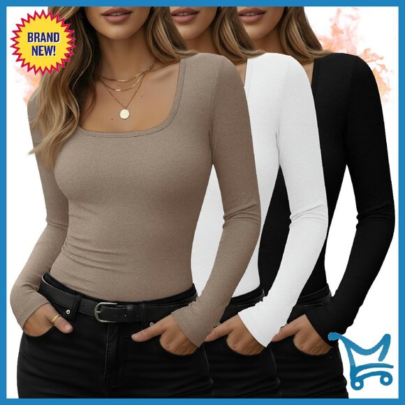 3 Pack Women's Thermal Long Sleeve Shirts Fleece Lined Fitted Winter Tops